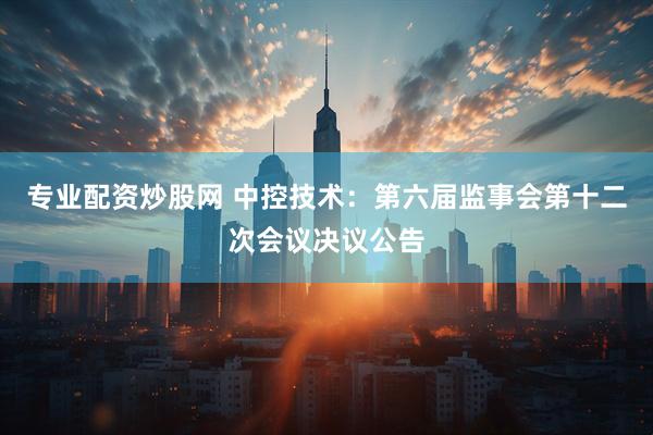 专业配资炒股网 中控技术：第六届监事会第十二次会议决议公告
